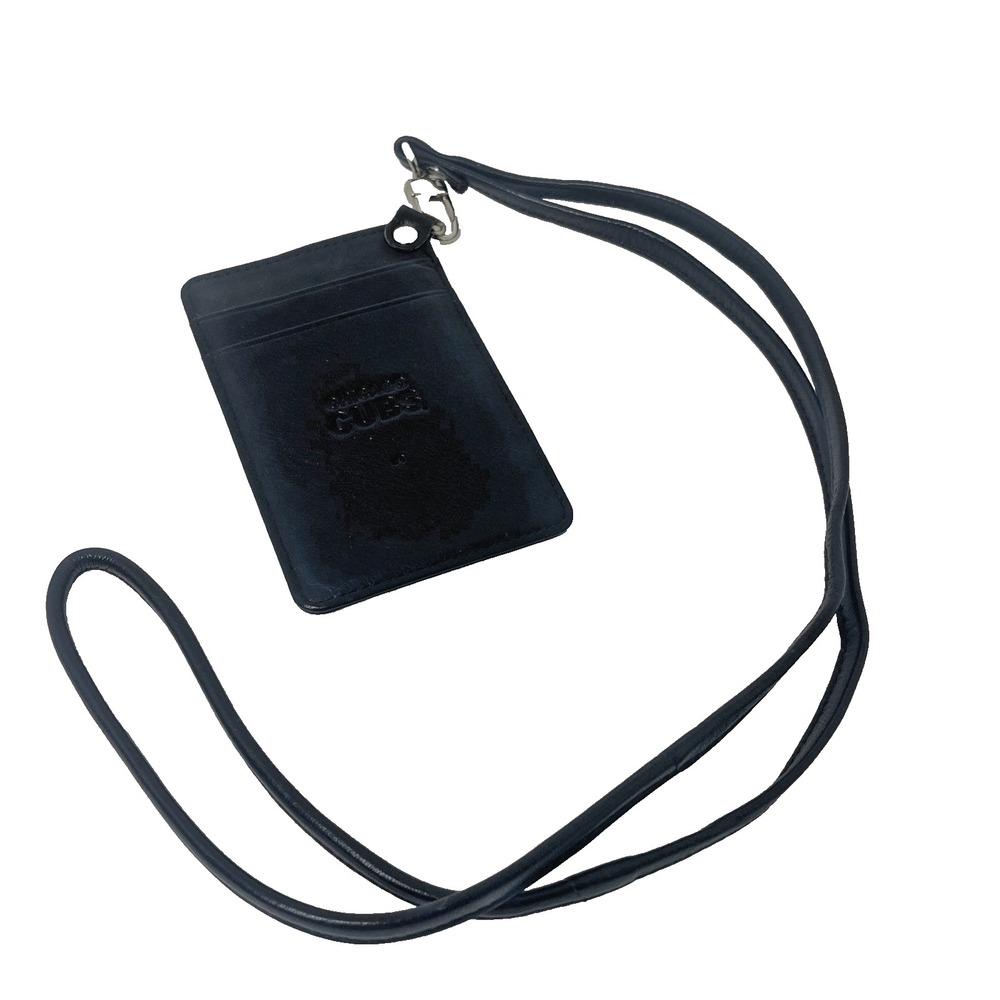Chicago Cubs Black Leather‎ ID Card Holder Lanyard Wallet